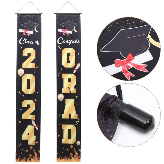 UPOUART Graduation Signs 1 Pair Chic Design Black Polyester Graduation Banner for People Hosting Parties 180X30Cm