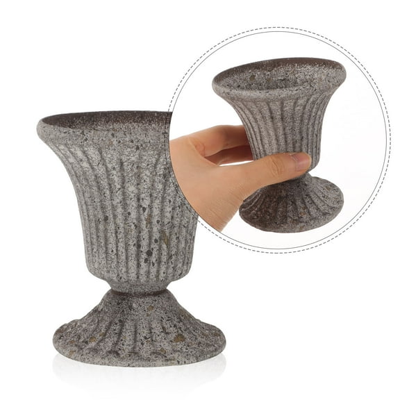 UPOUART Grey Iron Cemetery Vase Set, Columnar Flower Holder for Grave Decoration and Memorial Tribute