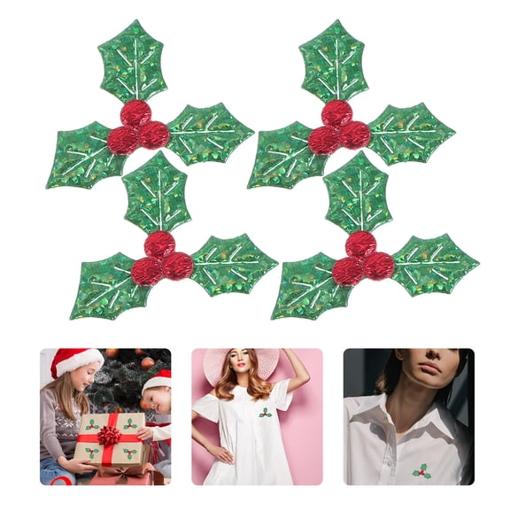 UPOUART 100Pcs Holly Berries Fabric Patches Christmas Tree Wreath Decor Accessories