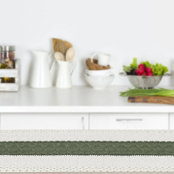 UPOUART Rustic Green Table Runner with Tassels, Polyester Fabric, Perfect for Special Occasions and Home Decor, 1 Set