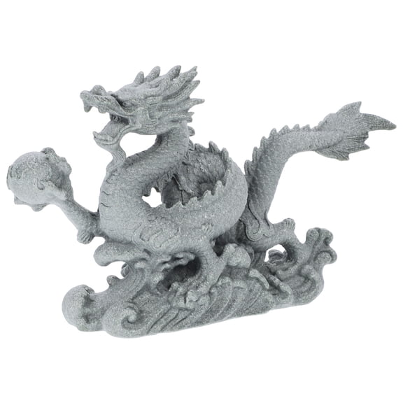 UPOUART Grey Resin Dragon Figurine Statue for Decorative Cabinet and Indoor Display