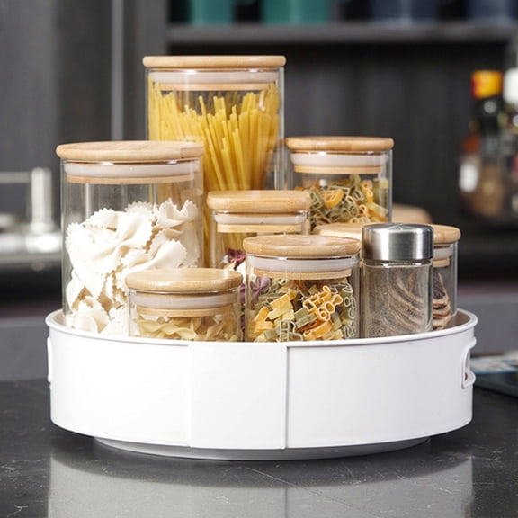 UPOUART Space Saving Grey Round Rotating Storage Tray for Spice Rack and Makeup Organizer
