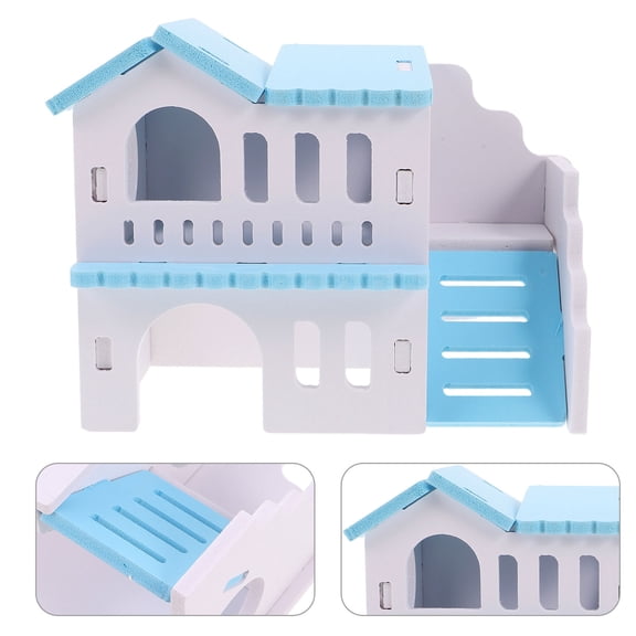 UPOUART Hamster Hideaway Shelter Wooden Villa with Balcony and Double Layer for Small Pet Comfort