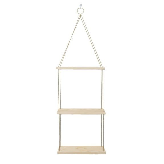 UPOUART Hanging Shelf For Wall Decorative Hanging Rack Beige Wood Jute 1 Set