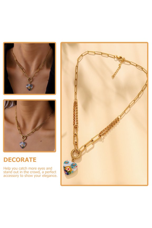 Heart Shaped Pendant Necklace with Clavicle Chain, Multi- Piece, Stylish Jewelry for Daily Wear