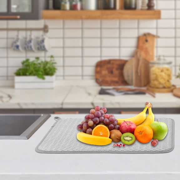 UPOUART Kitchen Drying Mats 2Pcs Draining Mat For Sink Absorbent Microfiber Grey