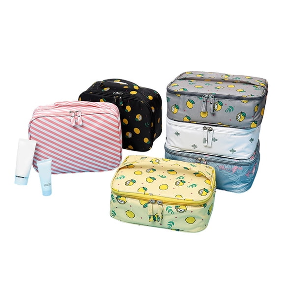 UPOUART Large Capacity Portable Khaki Makeup Bag with Cute Cactus Pattern for Daily Cosmetics