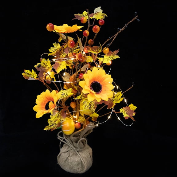 UPOUART Lighted Tree with Battery Powered Yellow Lights Rustic Thanksgiving Decor