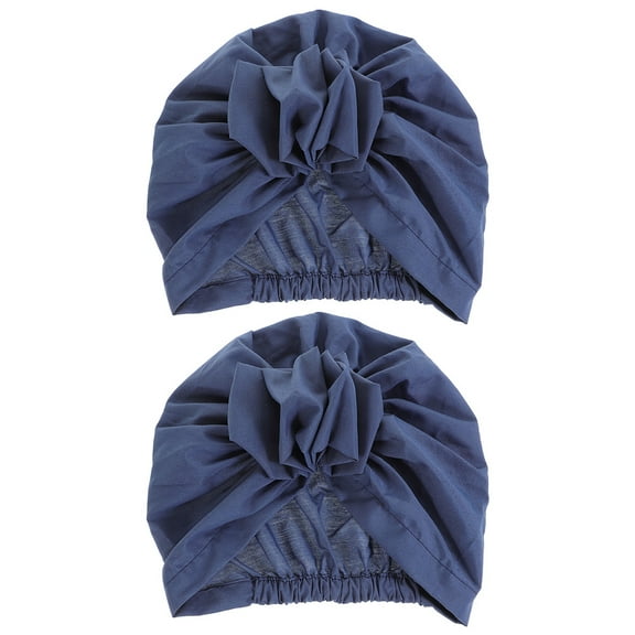 UPOUART Women Turban Hats Polyester Blue 2Pcs Set for Curly and Thick Hair