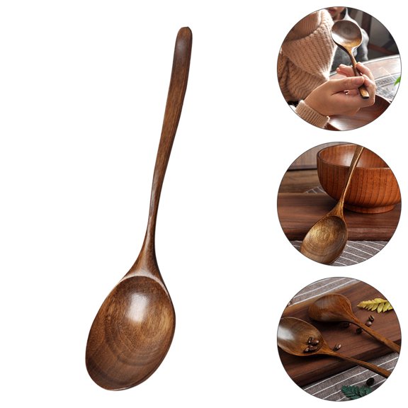 UPOUART  Multipurpose Wooden Soup Spoon Long Handle Coffee Colored Simple and Fashionable