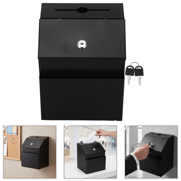 UPOUART Office Ballot Box Black with Lock and Slot for Donation Voting and Fundraising Use