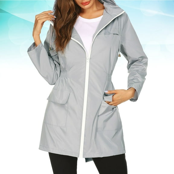 UPOUART Outdoor Waterproof Plated Raincoat Hooded Long Active Windproof Hiking Jacket