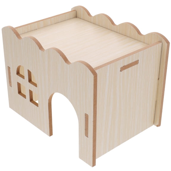 UPOUART Pet Hamster Toy Wooden Hut Light Brown Resting Area Indoor Play 1Pcs
