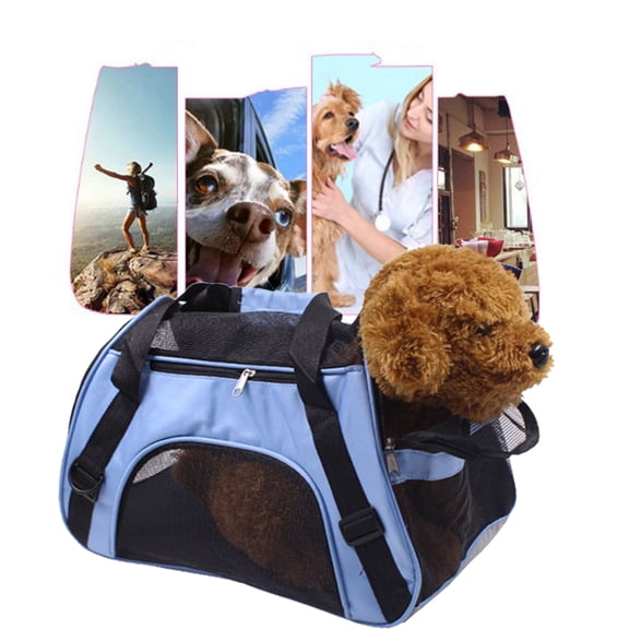 UPOUART Pet Travel Carrier Backpack Blue Mesh Windows for Pet Owners with Safety Zippers 1Pcs