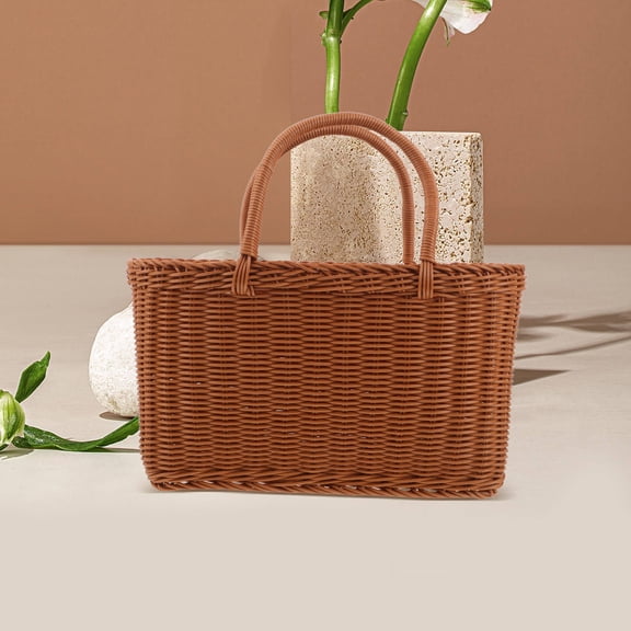 UPOUART Picnic Tote Basket with Handle, Pp Wide Space Rustic Farmhouse