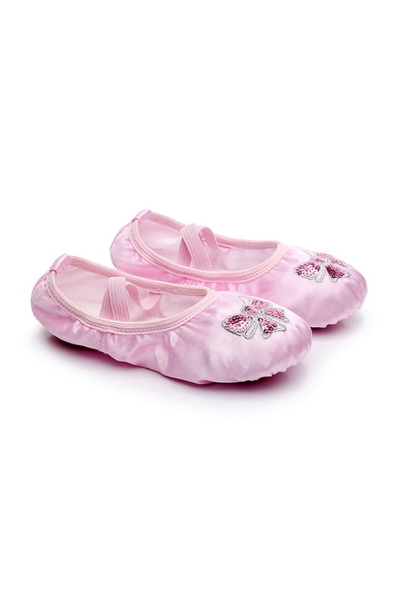 Pink Ballet Flats with Suede Split Sole and Embroidery for Ballroom Dance Practice