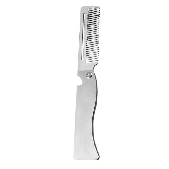 UPOUART Portable Plated Silver Folding Comb Stainless Steel Pocket Hair Grooming Comb for Beard and Mustache
