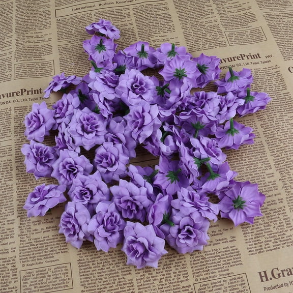 UPOUART 50pcs Artificial Rose Flower Heads for Hat and Clothes Decoration Purple Fabric