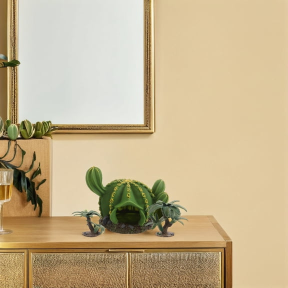 UPOUART 3Pcs Plastic Green Cactus Figurines for Reptile Habitat and Aquarium Landscape