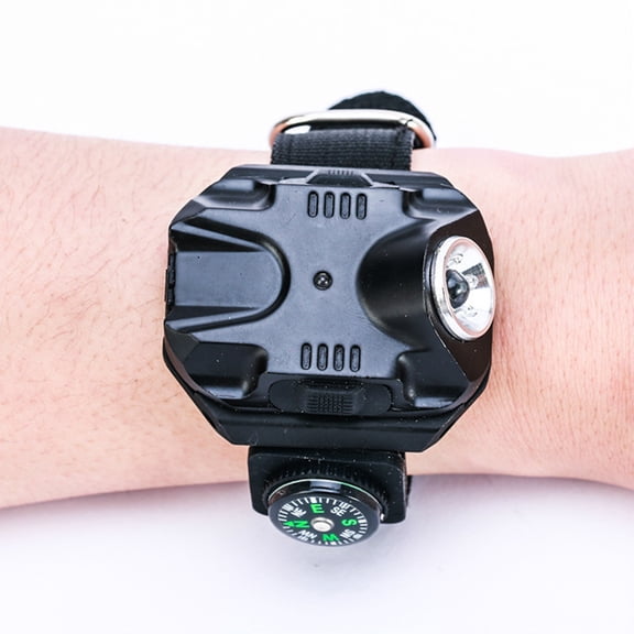 UPOUART Rechargeable LED Wrist Torch Light with Compass, Outdoor Flashlight for Camping, Hiking, Black
