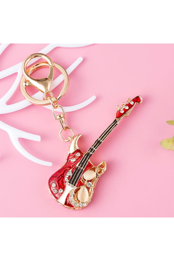 Red Guitar Keychain Pendant, Music Accessory for Keys, Bags, and Backpacks, Portable and Stylish