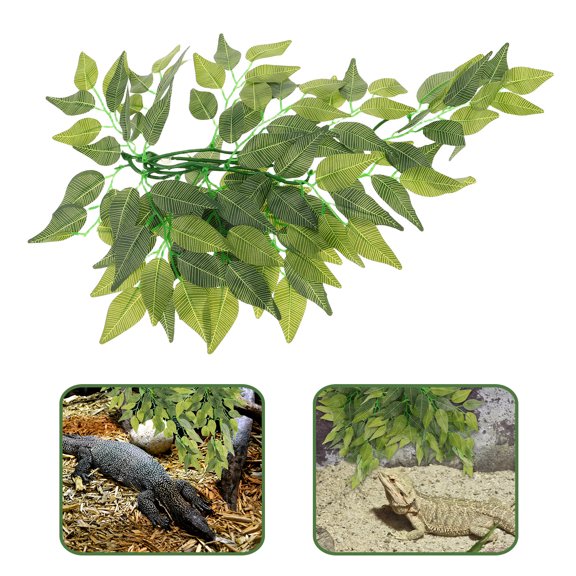 UPOUART Reptile Cage Decoration 1Set Green ABS Realistic Design Climbing Plants For Snake Gecko Habitat