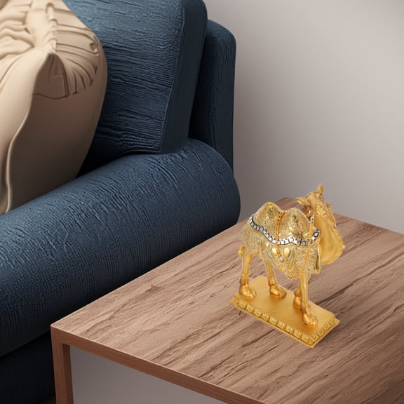 UPOUART Golden Resin Camel Figurine with Realistic Detail for Office Decor