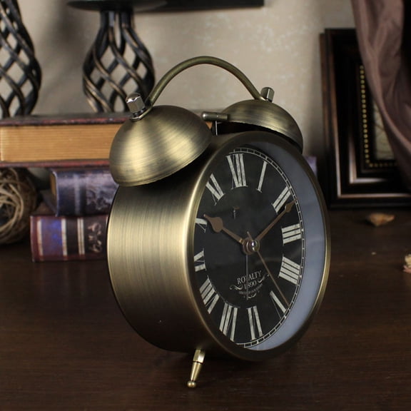 UPOUART Vintage Style Coffee Table Clock with Metal Bell , Decorative Desk Clock for Home and Office Use