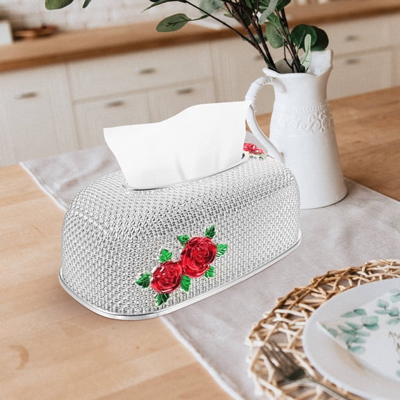 UPOUART Rose Pattern Tissue Box Storage Case Water Resistant Paper Towel Holder for Living Room