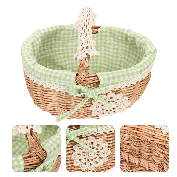 UPOUART Rustic Willow Woven Basket Green Hand-Held Decorative for Home and Wedding Use