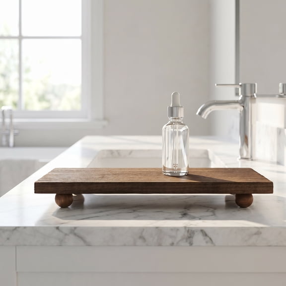 UPOUART Rustic Pedestal Riser Tray Light Brown Wood Kitchen Sink Stand for Bathroom Countertop Decor Organizer