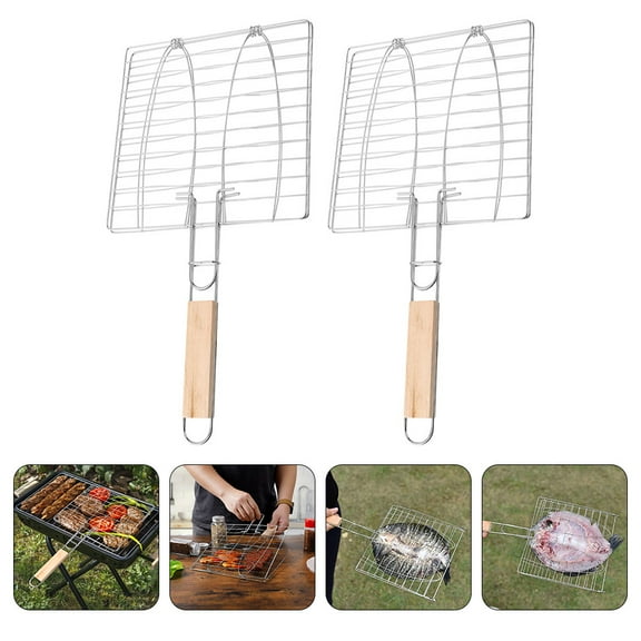 UPOUART Silver Iron Fish Grill Basket Barbecue Tool for Home Use with Comfortable Handle and Easy Clean Design