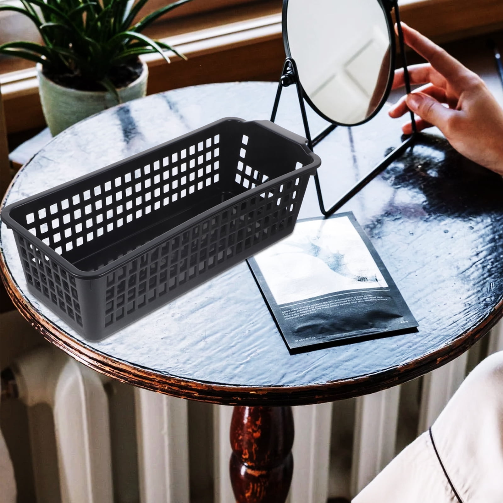 UPOUART Set of 4 Slim Black Storage Baskets with Handles, PP Plastic for Kitchen, Bathroom, Bedroom Organization