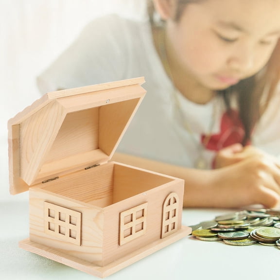 UPOUART Small Wooden House Bank, Retro Style Money Box for Home Decor and Savings, 1 Piece