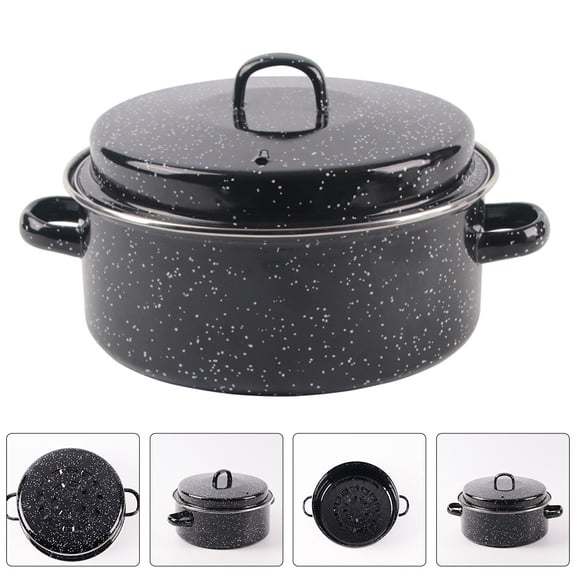 UPOUART Black Nonstick Enameled Roaster Pan for Oven Roasting, Family Meals, Kitchen Cooking, and Easy to Clean