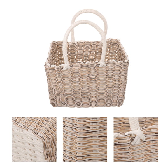 UPOUART Portable Shopping Basket with Handle, Plastic Hand Woven Storage Basket