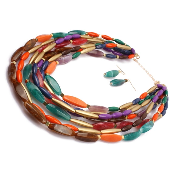 UPOUART Strand Beads Necklace Multilayer Design Multi Color Durable Material for Womens Jewelry