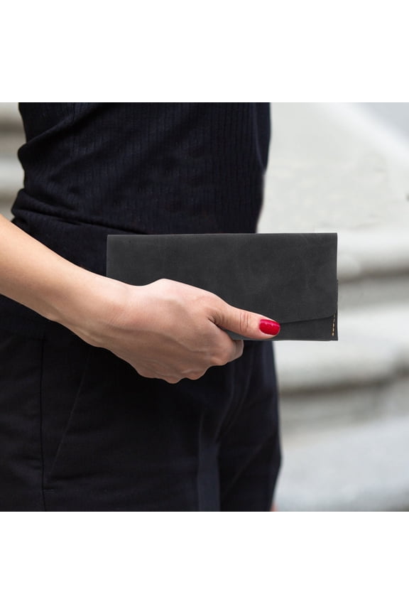 Black PU Envelope Wallet with Snap Closure, Multiple Card Slots for Secure and Organized Storage
