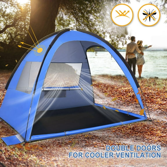 UPOUART Sun Shade Folding Tent with Side Storage Bags and Strong Wind Resistance for Beach Use