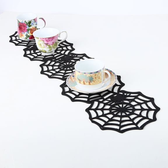 UPOUART Black Table Runner Nonwoven Fabric Spooky Party Decor for Dining Room and Events