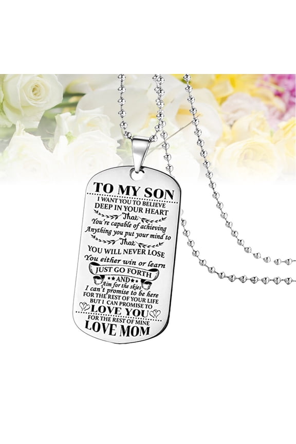 To My Son Military Pendant Necklace Stainless Steel Dog Gift for Mens Graduation Birthday Present