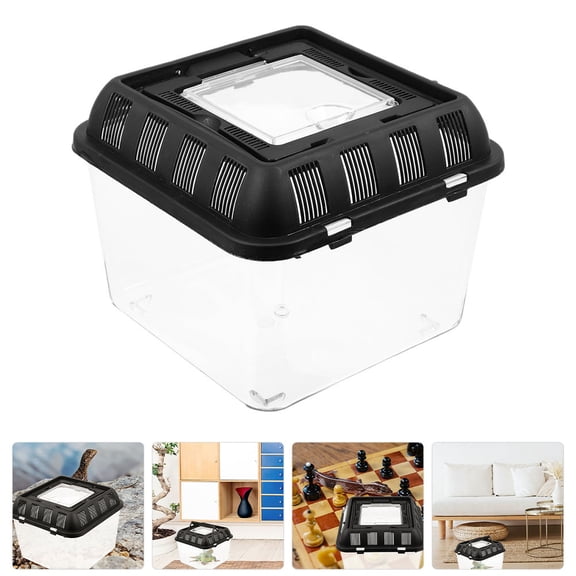 UPOUART Transparent Climbing Pet Breeding Box with Ventilation for Reptile Storage in Black