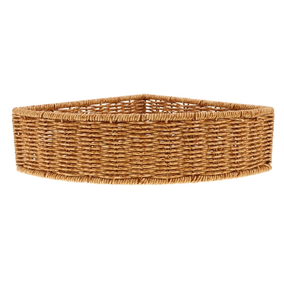 UPOUART Fan-Shaped Corner Storage Basket, Light Brown PE and Metal Organizer Bin, Space-Saving Shelf Basket for Home Use