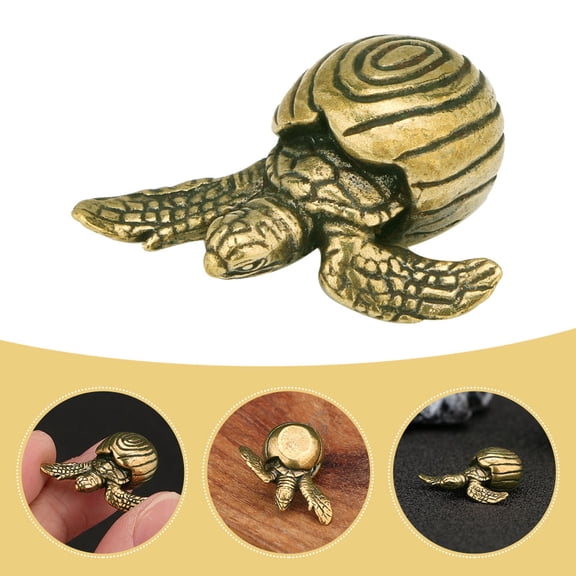 UPOUART Vintage Golden Brass Turtle Ornament Retro Tortoise Sculpture for Office Decoration