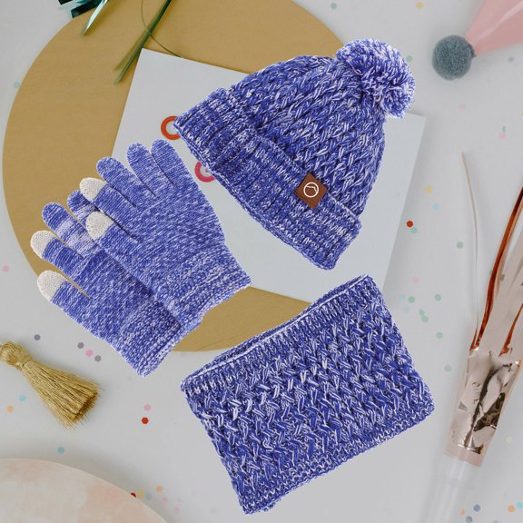 UPOUART Sky Knitted Winter Set with Fleece Lined Beanie, Gloves, and Neck Warmer for Outdoor Cold Weather