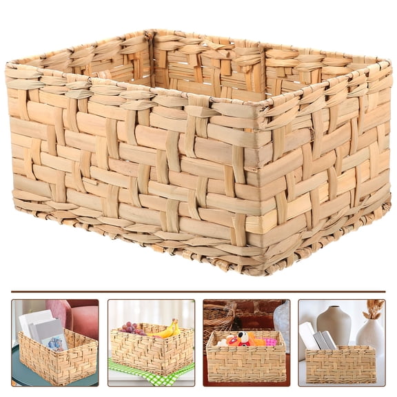UPOUART Khaki Straw Storage Basket, Woven Organizer for Home, Office, Closet, 1 Piece
