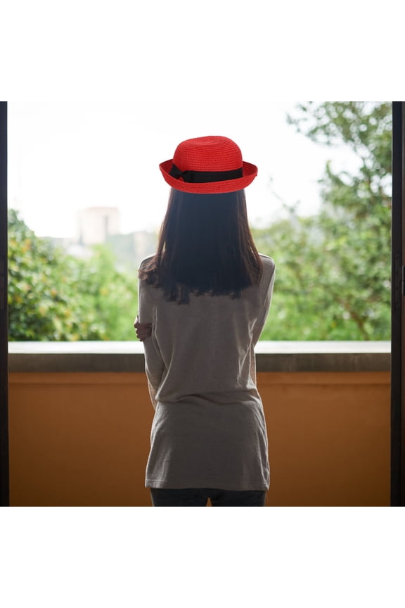 Wide Brim Straw Sun Hat for Women, Red Dome Outdoor Travel Sun Hat, 1 Piece