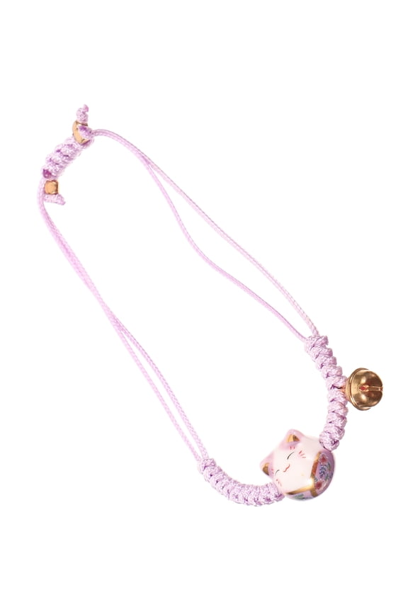 Women's Violet Woven String Bracelet with Adorable Cat Charm, Stylish Wrist Rope Accessory for Everyday Wear