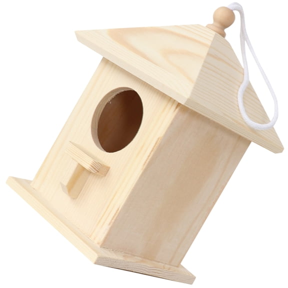 UPOUART Wood Bird Box 1Pack Beige Wooden Nesting Box for Outdoor Garden Birds