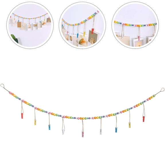 UPOUART Rustic Wooden Bead String with Multi-Color Photo Clips for Hanging Picture Display and Home Decor